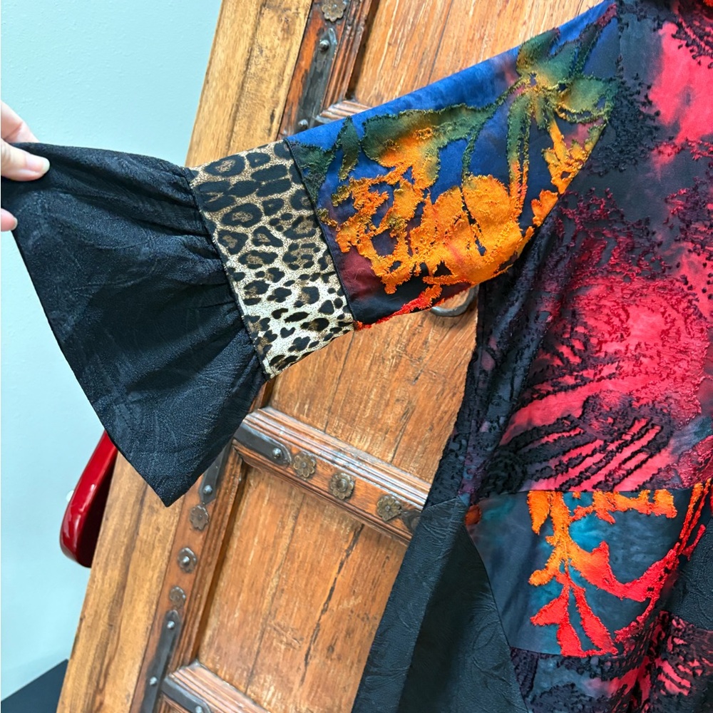 Calessa Vibrant Multicolor Blouse with Black Accents and Scarf EUC LP - Picture 9 of 10